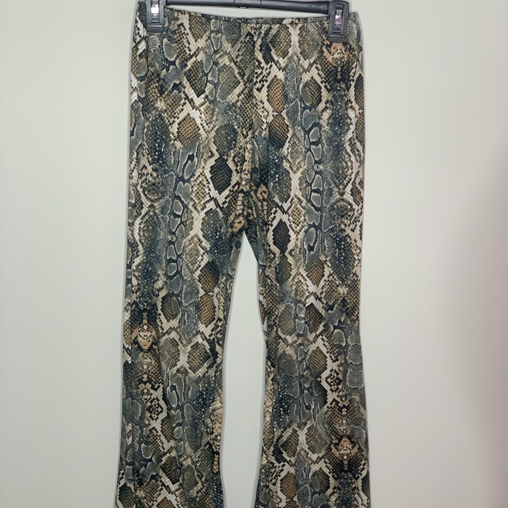 Snake print wide leg pants